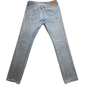 Levis 501 Jeans Mens 34x36 Light Wash Blue Button Fly Straight Leg Distressed